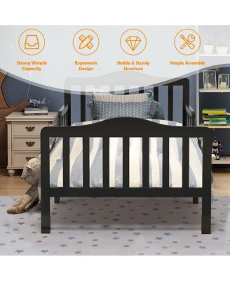 Classic Design Kids Wood Toddler Bed Frame with Two Side Safety Guardrails