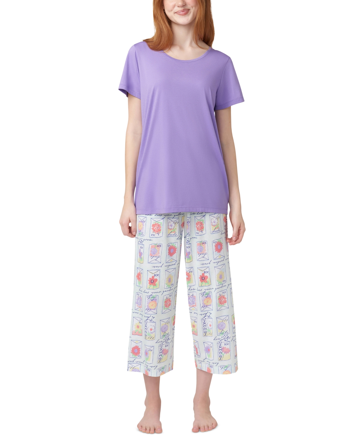 Shop Hue Women's Solid Short-sleeve Scoop-neck Pajama T-shirt In Paisley Purple