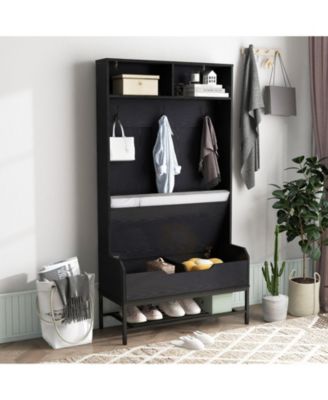 69 Inches Tall Hall Tree 4-in-1 Coat Rack with Seat Cushion and Shoe Storage