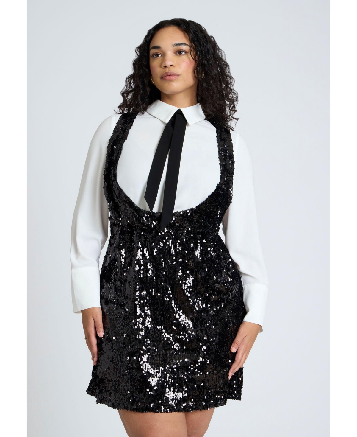 Eloquii Women's Plus Size Bow Blouse Sequin Mini Dress