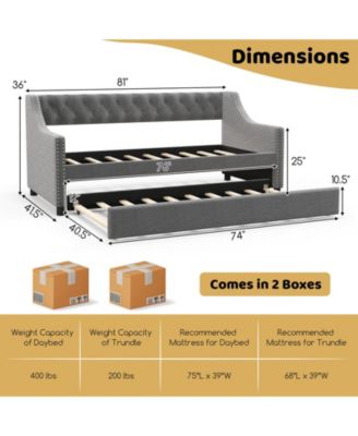 Twin Size Daybed with Trundle Sofa Bed with Curved Armrests and Backrest