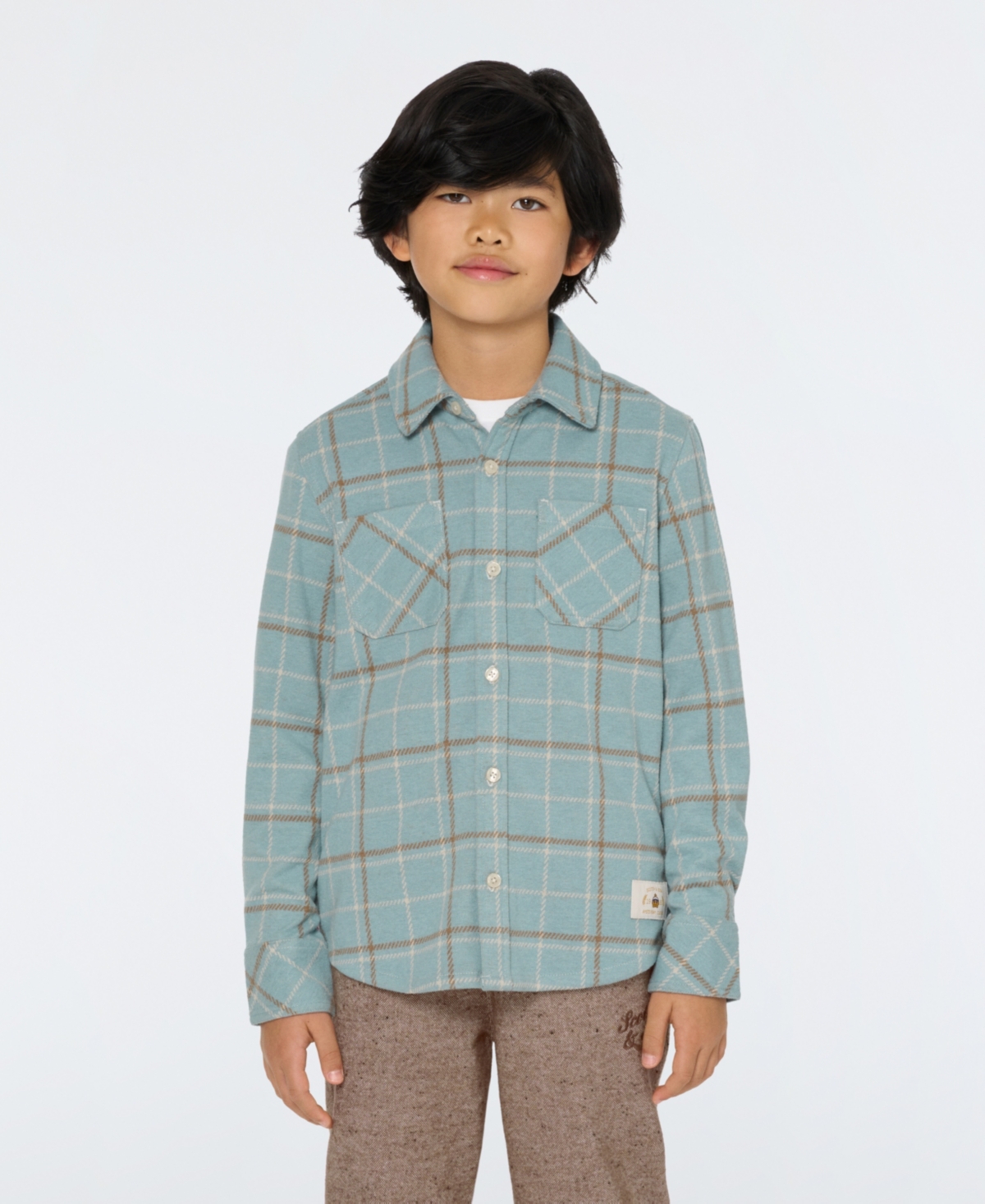 Scotch & Soda Big Boys Yarn Dye Knit Twill Button Up Shirt In Bay Blue