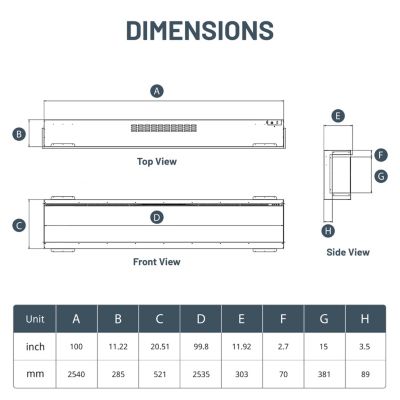 100" 3-Sided Electric Fireplace,Wall Mount/Recessed,WiFi & App Control,RGB Flame,1500W/3000W