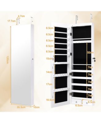 Wall and Door Mounted Mirrored Jewelry Cabinet with Lights