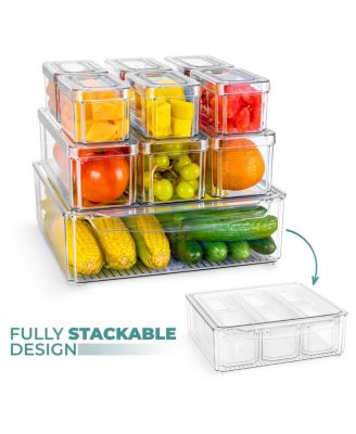 10 Pack Clear Stackable Refrigerator Storage Bins with Lids - Perfect for Kitchen Organization, Pantry and Fridge Storage
