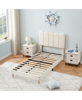 Twin Bed Frame for Boys & Girls, Velvet Upholstered Platform Bed Frame with Headboard, Strong Wooden Slats, Noise-Free,No Box Spring Needed, Easy Assembly