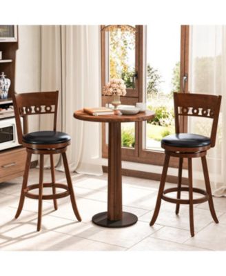 Set of 2 Swivel Bar Stools with Rubber Wood Frame-30.5 inches