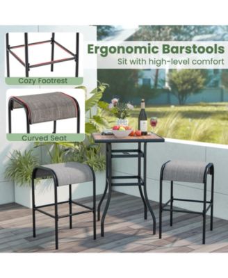 Set of 2 Patio Metal Bar Stools with Curved Fabric Seat-Set of 2