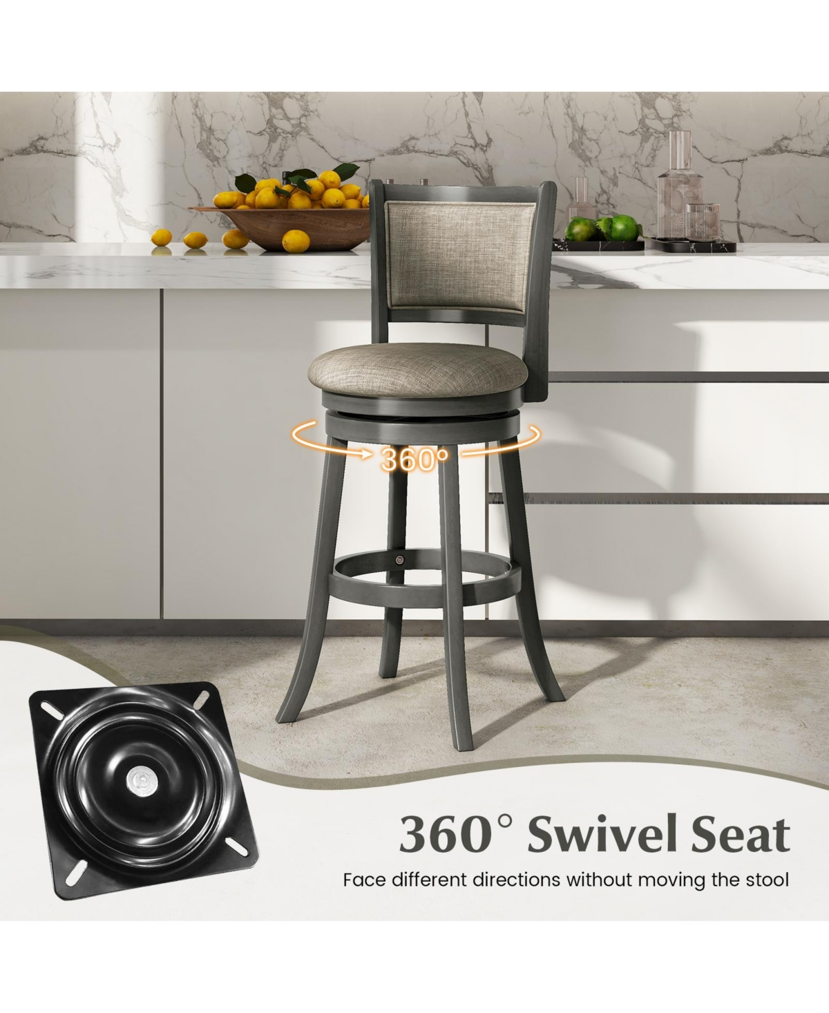 Gouun Swivel Bar Stools Set of 2 with Soft-padded Back and Seat-l