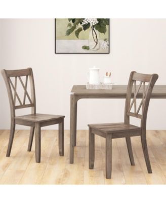 Set of 2 Wooden Dining Chairs Mid Century Farmhouse Retro Kitchen Chairs