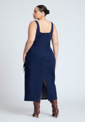 Women's Tie Detail Denim Midi Dress