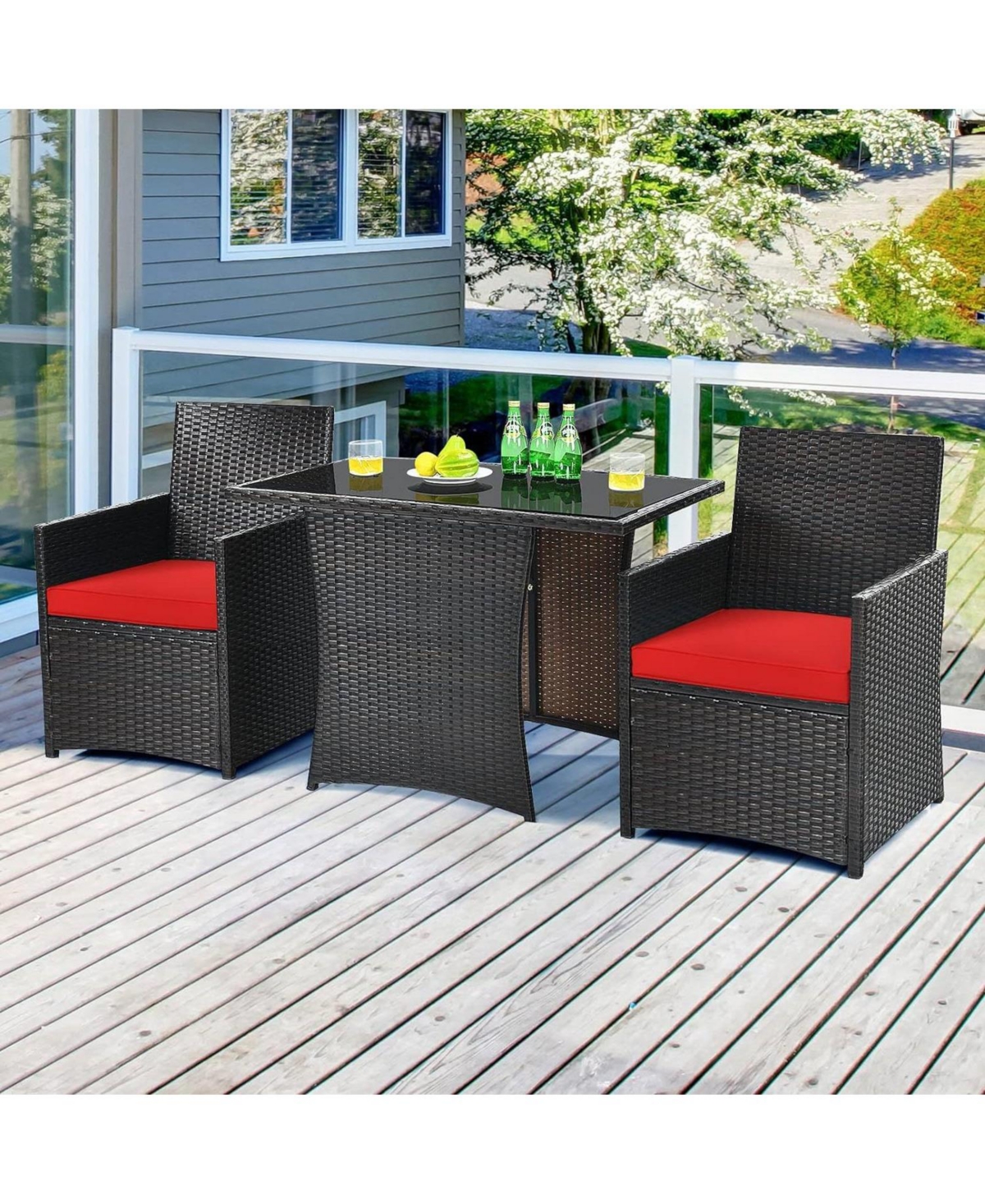 Slickblue 3-Piece Patio Dining Set with Pe Rattan and Cushions for Outdoor Living