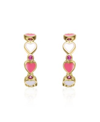 14K Gold Plated with Pink Cubic Zirconia Heart Hoop Earrings