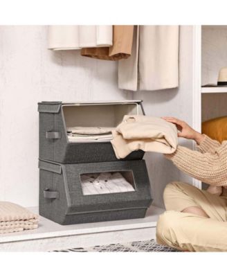 Stackable Storage Bins with Clear Windows, Magnetic Lid, and Side Handles for Easy Access Set of 2