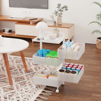 4-tier Rotating Storage Trolley, Movable Storage Organizer with Wheels for Office, Living Room, Kitchen