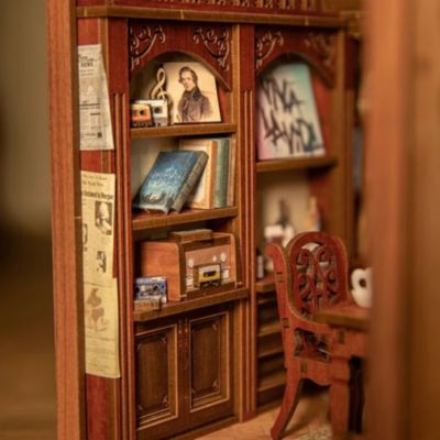 DIY Book Nook Kit, Bookshelf Insert Decor DIY Miniature Music House Dollhouse Kit for Adults and Teens, Booknook Model Build Creativity Gift Kit with LED Light (The Secret Rhythm