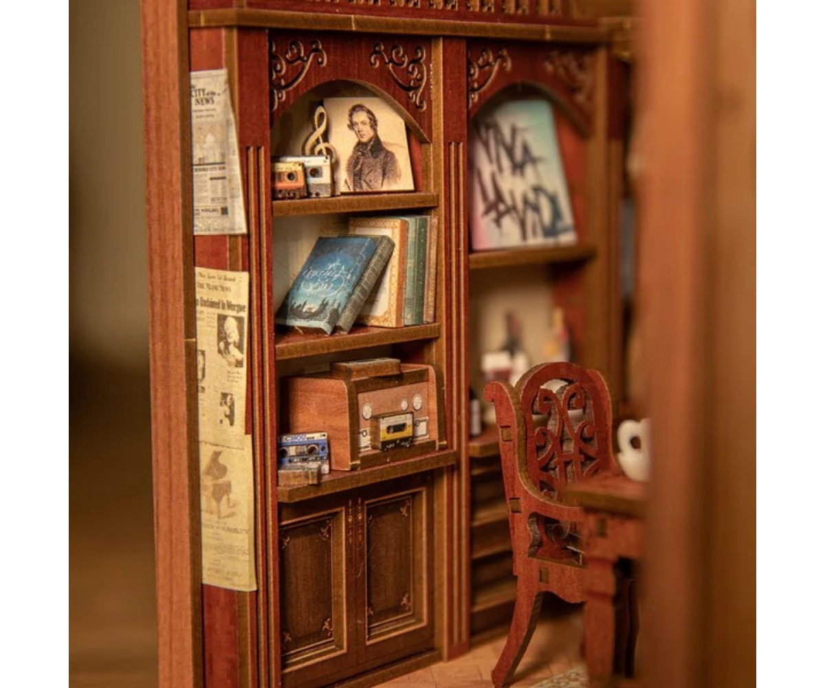 Cutebee Diy Book Nook Kit, Bookshelf Insert Decor Diy Miniature Music House Dollhouse Kit for Adults and Teens, Booknook Model Build Creativity Gift K