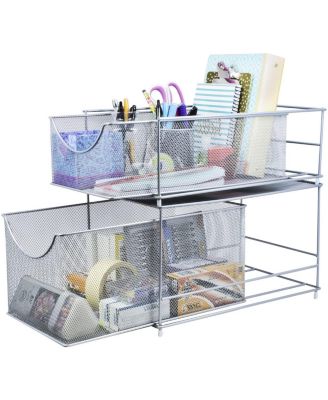 Metal Mesh Cabinet Organizer with Pull-Out Drawers - Ideal for Countertop, Cabinet, Pantry, Under the Sink, Desktop and More (Silver 1 Drawer
