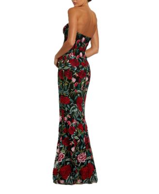 Women's Sheer Bustier Top Floral Applique Gown