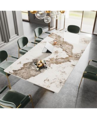 78.7-Inch Sintered Stone Dining Table with Snowy White Pandora Top, Luxury Kitchen & Dining Room Table