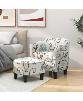 Modern Accent Tub Chair and Ottoman Set with Fabric Upholstered