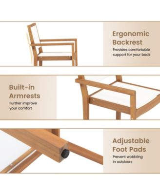 Stackable Outdoor Dining Chair Set of 2 with Acacia Wood Frame