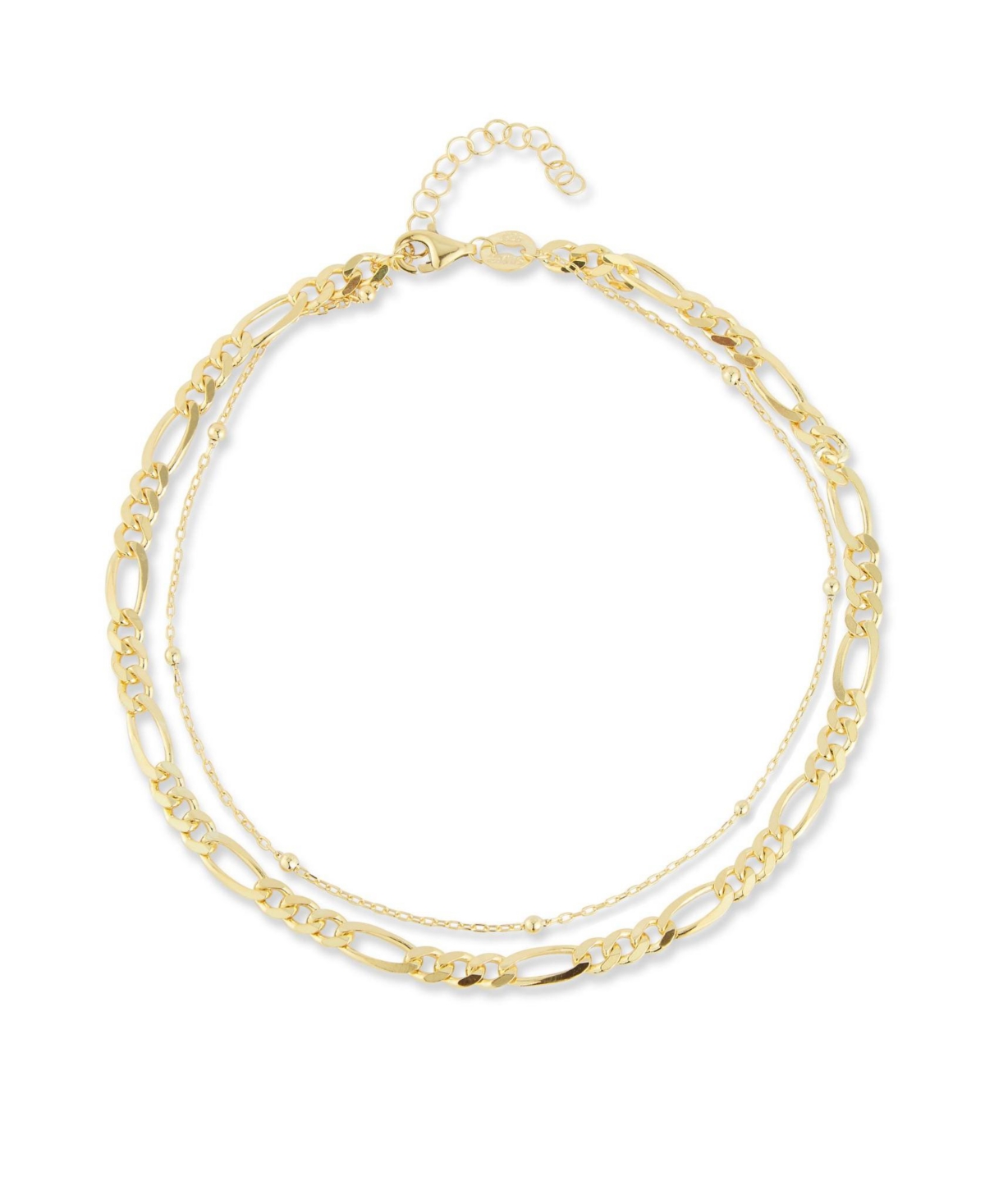 14K Gold Plated Sterling Silver Double Layer Chain Anklet - Gold