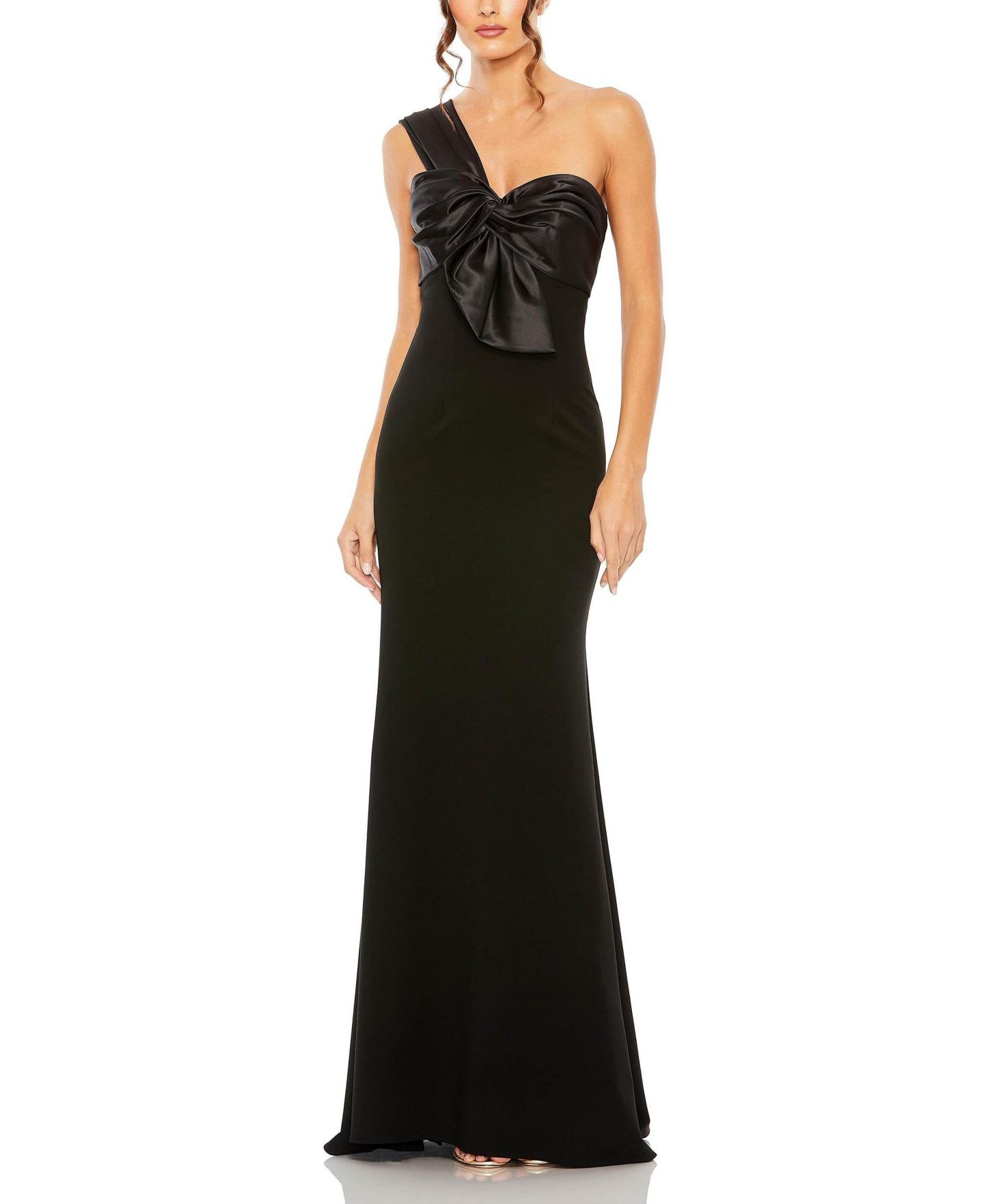Женские платья Mac Duggal One Shoulder Draped Trumpet Gown, цвет: Чёрный — фото 4