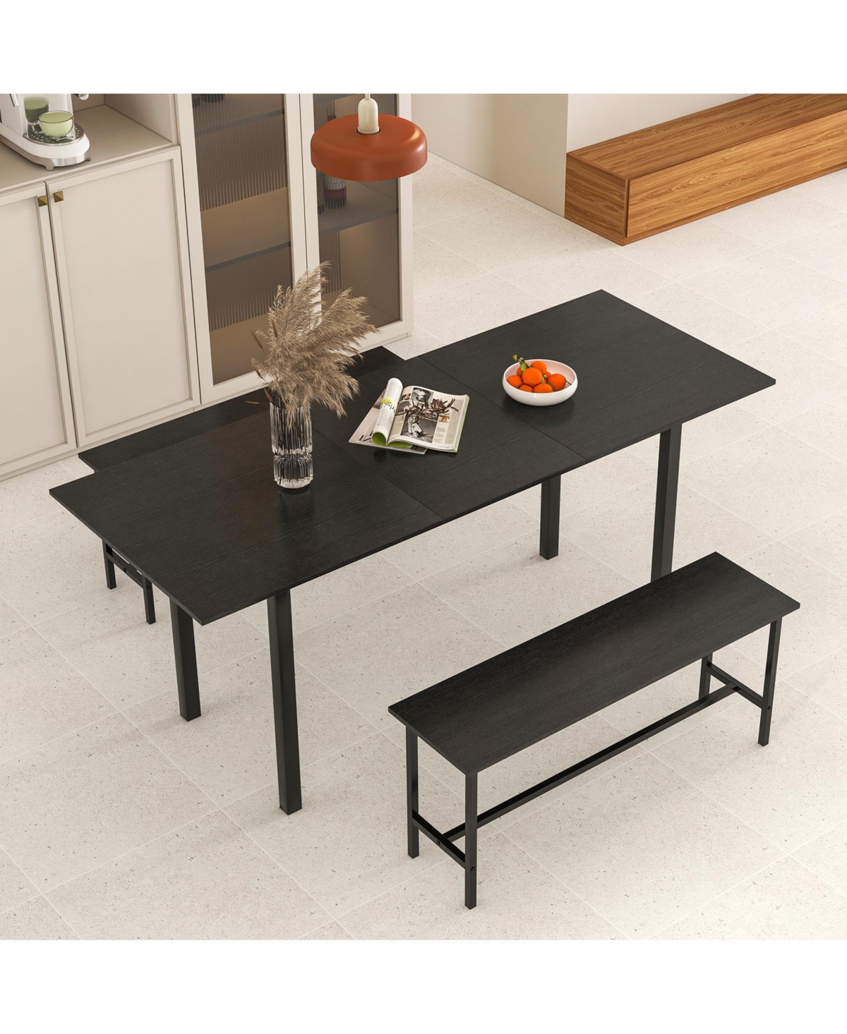 Gouun 3 Piece Dining Table Set for 4-6 with 2 Benches