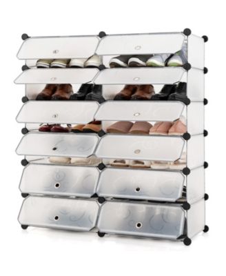 12-Cube DIY Portable Plastic Shoe Rack with Doors