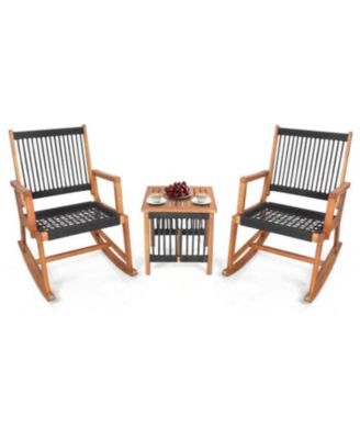 Outdoor 3-Piece Wood Patio Bistro Set with Rocking Chairs and Table