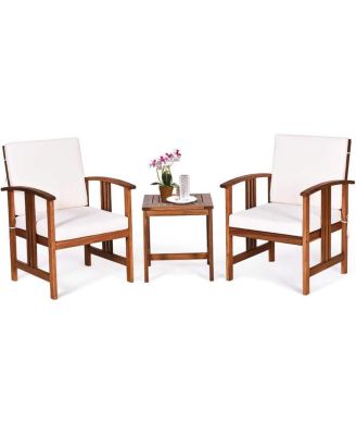 3-Piece Solid Wood Outdoor Patio Furniture Table Chairs Set with Cushions