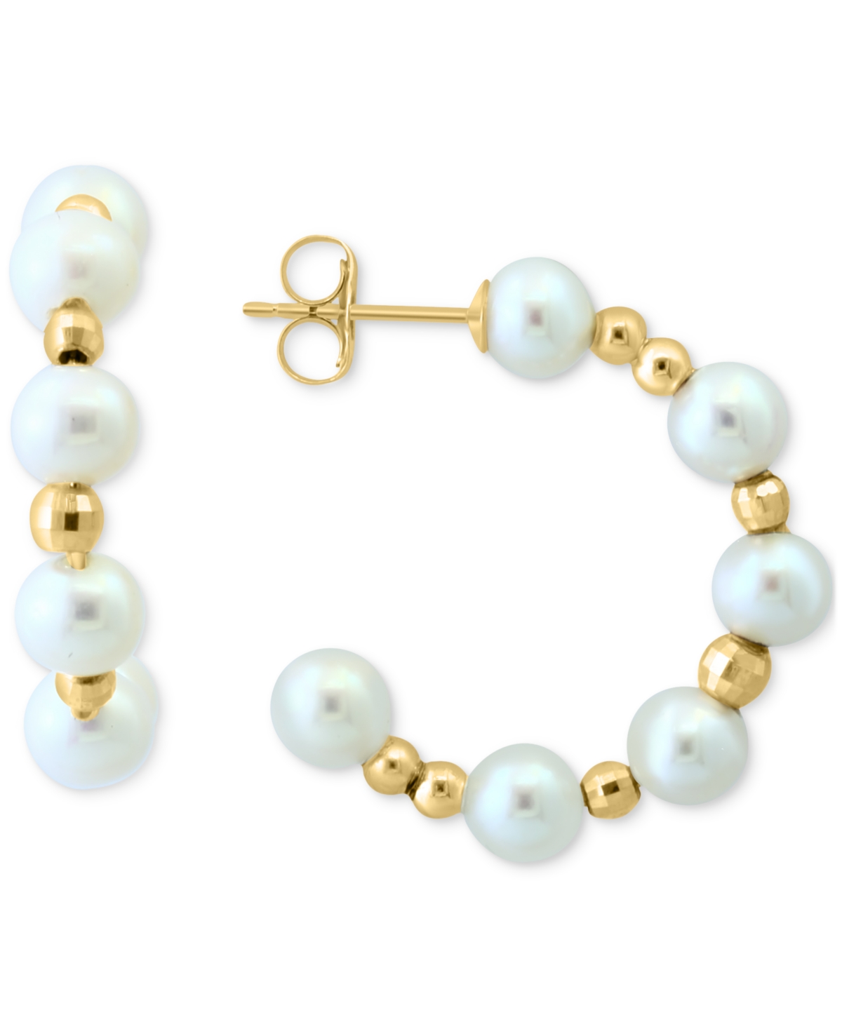 Effy Cultured Freshwater Pearl (4-1/2mm) Small Hoop Earrings in 14k Yellow Gold, 0.62" - Gold