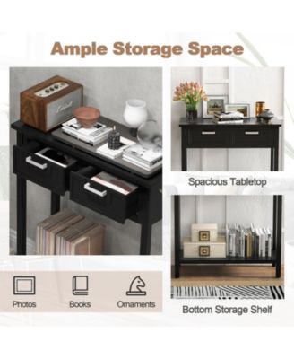 1 pc Narrow Console Table with Drawers and Open Storage Shelf