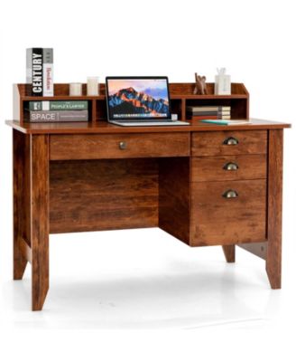 Vintage Computer Desk with Storage Shelves and 4 Drawers