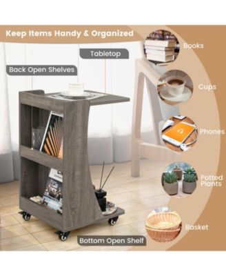 C-shaped Rolling End Side with Back Storage Shelves beside Sofa