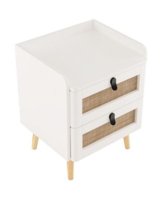 Modern End Table Bedside Table with 2 Rattan Decorated Drawers