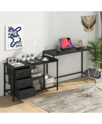 GOUUN L-shaped Computer Desk with Power Outlet for Working Studying Gaming