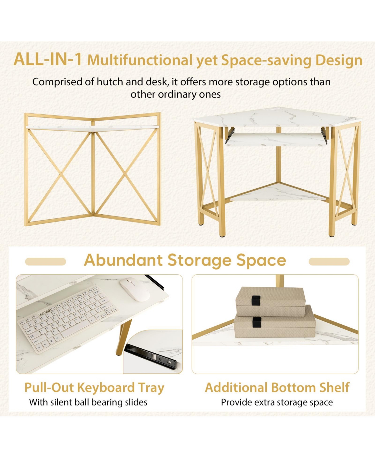 Gouun Space-Saving Corner Computer Desk with with Hutch and Keyboard Tray