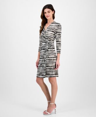 Anne Klein - Three-Quarter-Sleeve Faux-Wrap Dress