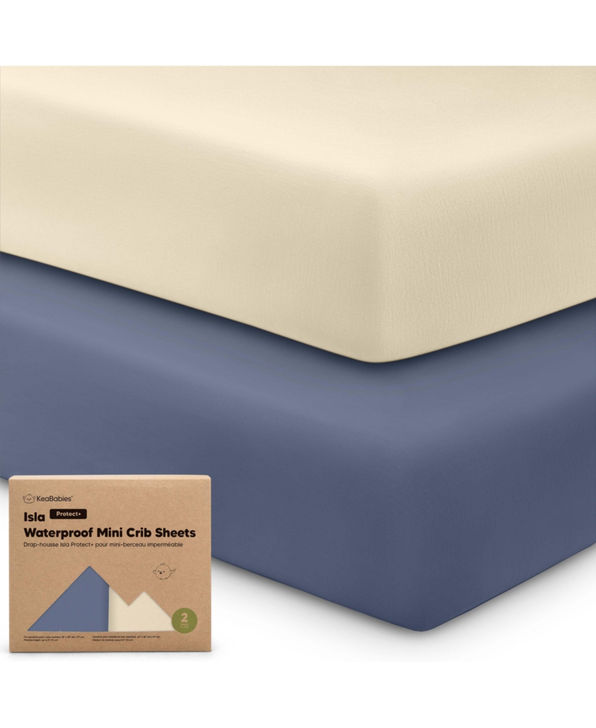 KeaBabies 2pk Isla Waterproof Mini Crib Sheets for Boy, Girl, Soft Pack and Play Sheets for Graco Pack and Play Mattress