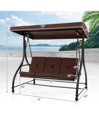 3-Seat Outdoor Porch Swing with Adjustable Canopy and Convertible Bed