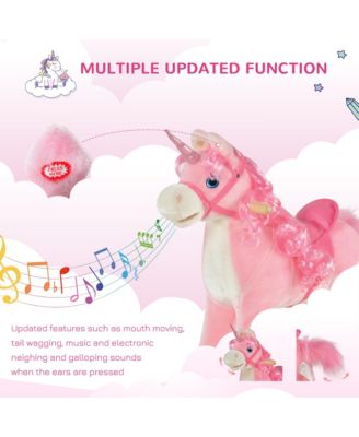 Kids Rocking Horse, Ride on Unicorn w/ Wooden Base, Tail Wag & Sounds