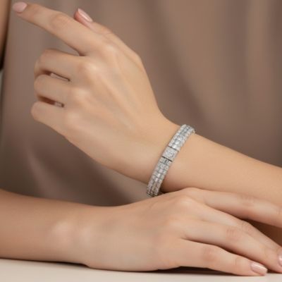 Sterling Silver White Gold Plated Cubic Zirconia Elegant Bracelet