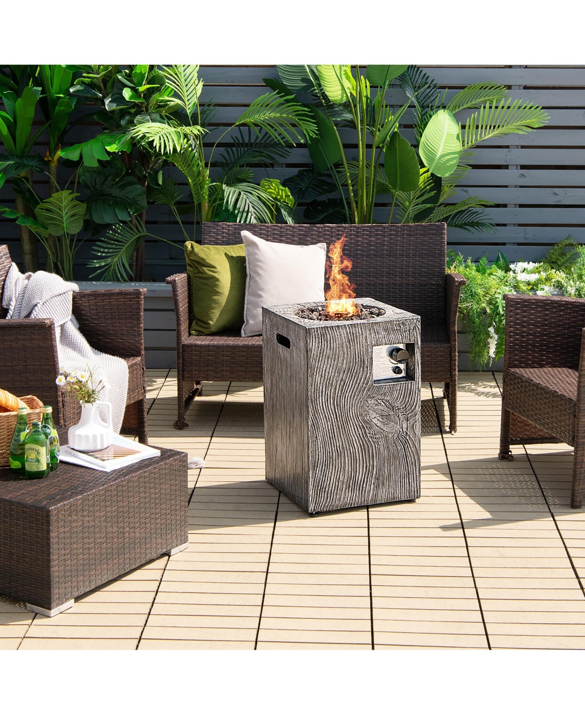 Gouun 16 Feet Square Outdoor Propane Fire Pit with Lava Rocks Waterproof Cover 30000 Btu