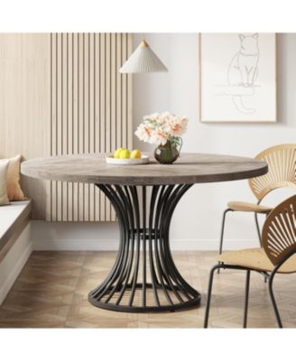 Dining Table, 47-Inch Round Wood and Metal, Seats 4–6 with Industrial Base, Space-Saving Design for Kitchen and Living Room