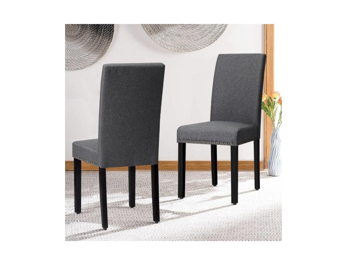 Slickblue Set of 2Linen Upholstered Nailhead Dining Chair - 330 lbs. Weight Capacity - Grey