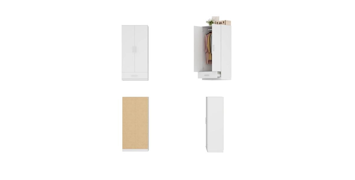 Slickblue Modern Armoire Wardrobe Closet Cabinet with Storage Drawer Wood Finish - White