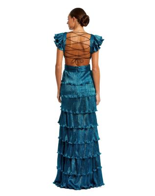 Women's Ruffle Tiered Criss Cross Lace Up Gown