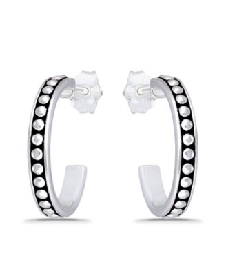 Oxidized Beaded Round Half Hoop Earrings